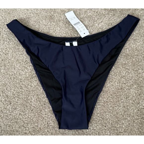 J Crew re-Imagined Curved Waist Bikini Bottom Dark Blue Women Small New W/Tags - Picture 1 of 8